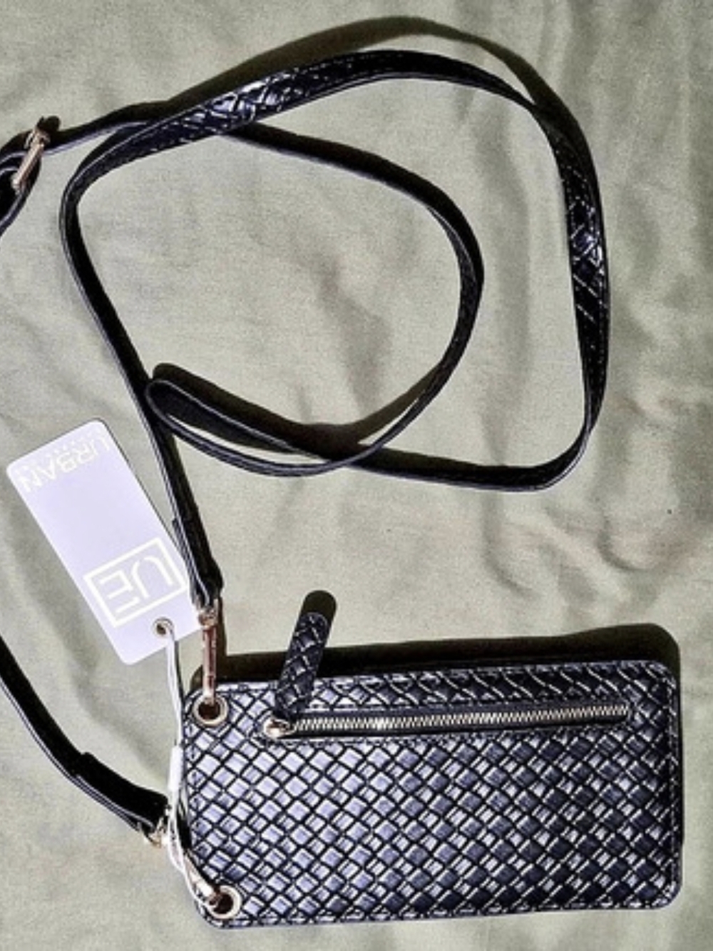 Urban Expressions Black Woven Crossbody Cell Phone Bag NWT
